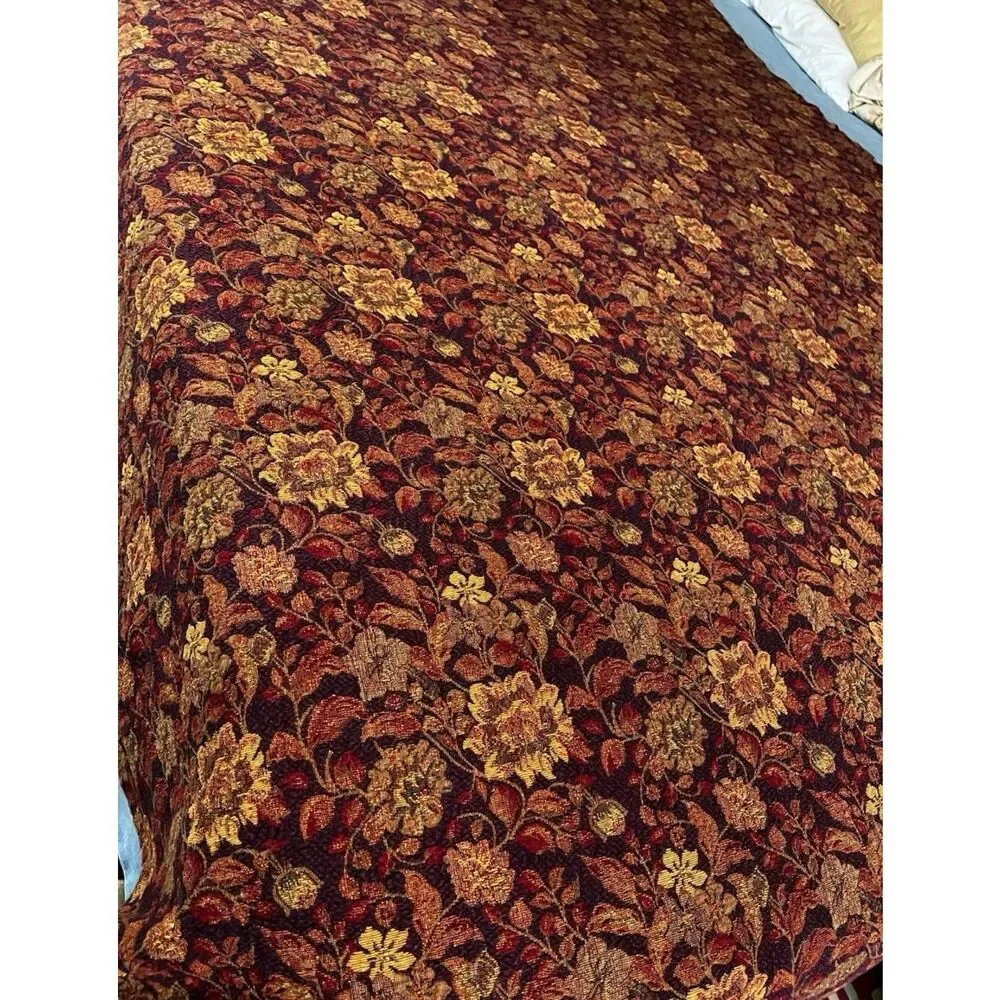 Crate and Barrel Tapestry Tablecloth 126” X66” Warm Fall Floral Colors W/ Fringe